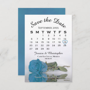 Save The Date Élégant Turquoise Blue Rose Calendrier Mariage
