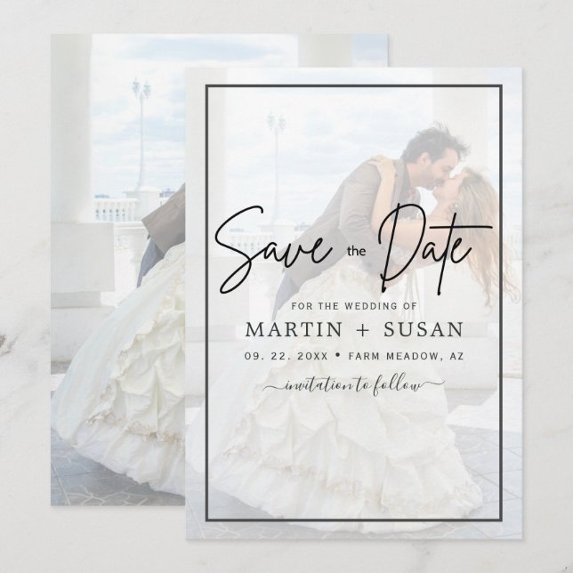 Save The Date Élégant Vellum noir & blanc superposition Mariage  (Devant / Derrière)