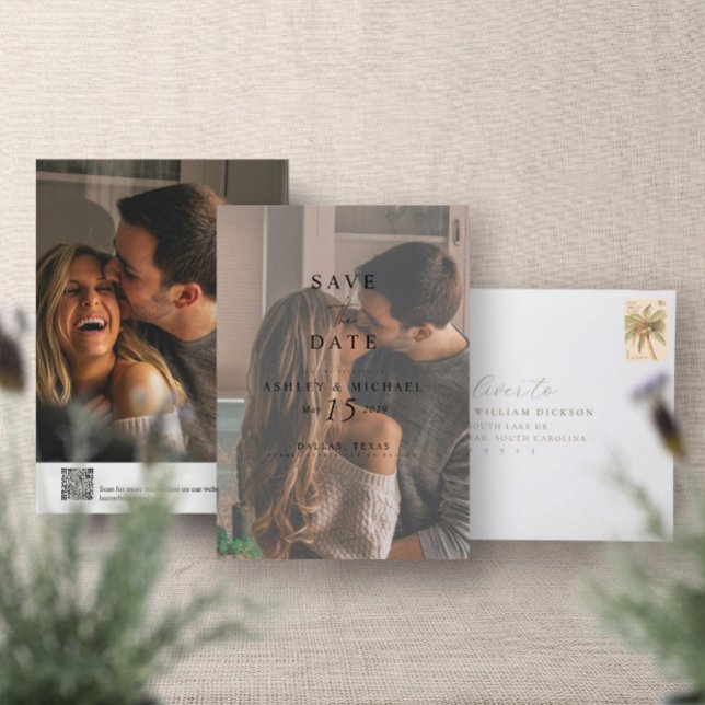 Save The Date Elégant Vellum Overlay 2 Photo QR Code Mariage (Set the Date!)