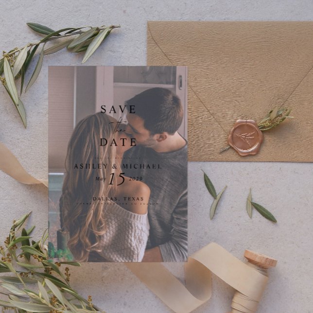 Save The Date Elégant Vellum Overlay Aquarelle Mariage photo (Save Your Date in Style! Elegant & Personalizable Wedding Card. 💍💌 [Add Details])