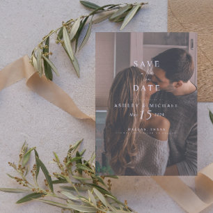 Save The Date Elégant Vellum Overlay Aquarelle Photo Mariage Sa
