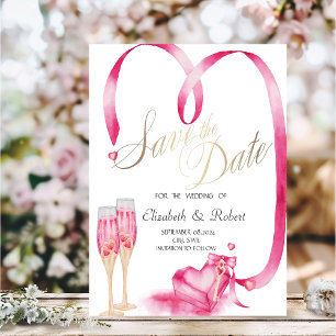 Save The Date Élégant verre Champagne Coeurs rouges