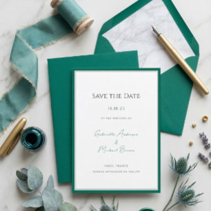 Save The Date Élégant Vert Émeraude Mariage Minimaliste Enregist