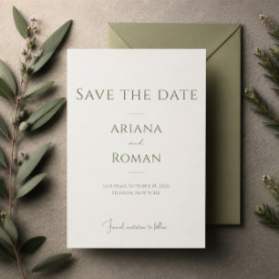 Save The Date Élégant Vert Sauge Mariage Minimaliste Intemporel