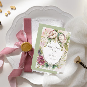 Save The Date Élégant Vert Sauge Romantique Rustique Enregistrer