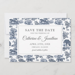 Save The Date Elégant Vintage Chic Bleu Toile Cheval