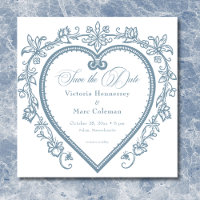 Élégant Vintage Chinoiserie Cœur Bleu de Mariage