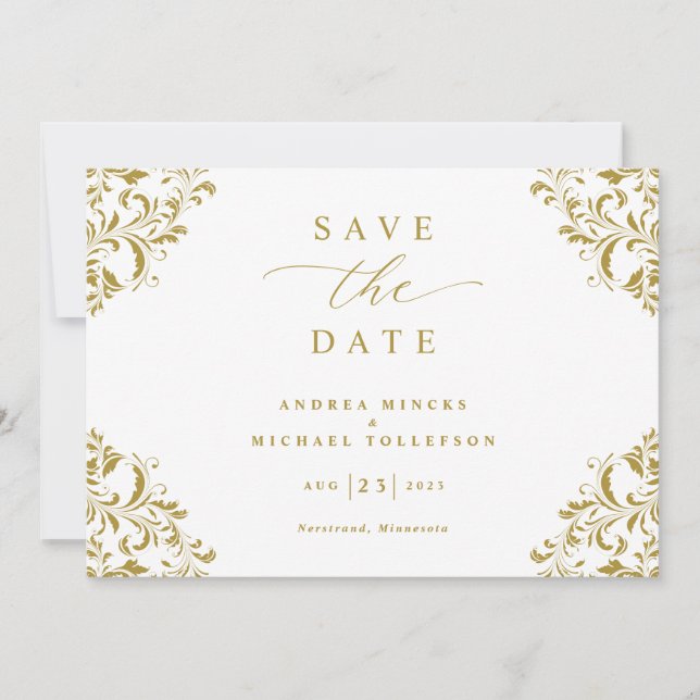 Save The Date Élégant Vintage Gold Classic Mariage (Devant)