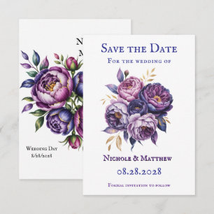 Save The Date Élégant violet et Mariage Magenta Peony