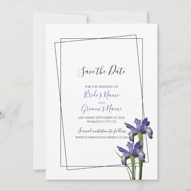 Save The Date Élégant Violet Iris Mariage Enregistrer La Date (Devant)
