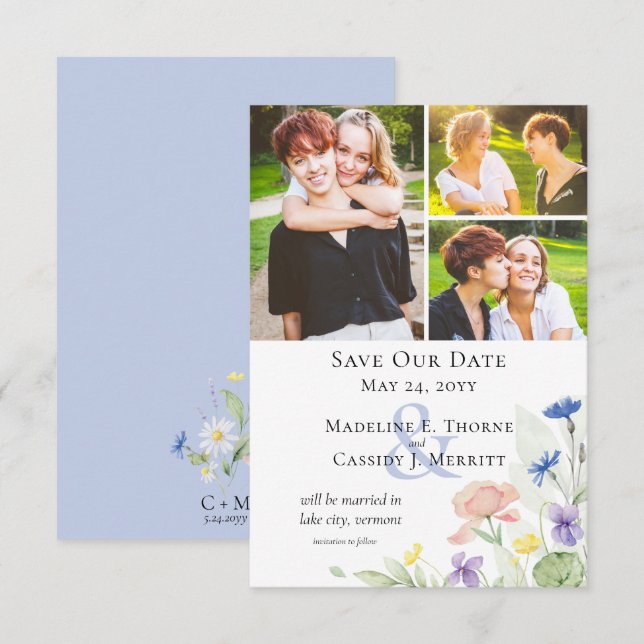 Save The Date Elegant Watercolor Wildflowers Invitation (Front/Back)