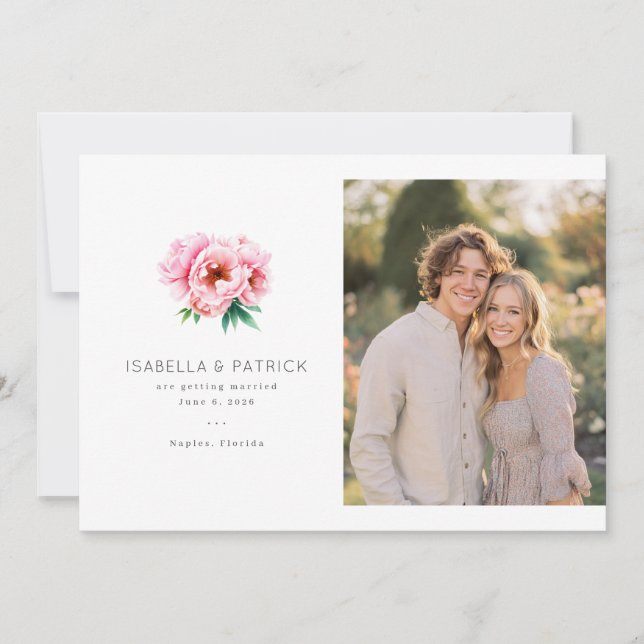 Save The Date Elegant Wedding Announcement with Floral Design (Devant)