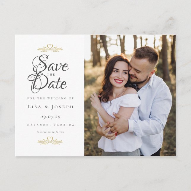 Save The Date Elegant Wedding Script Photo Postcard (Front)