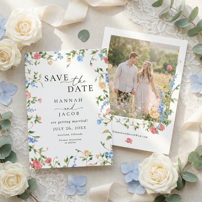 Save The Date Elegant Wildflower Summer Photo Wedding (Créateur téléchargé)