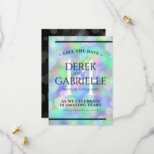 Save The Date Élégante 14ème anniversaire du Mariage Opal (Devant/Arrière en situation)