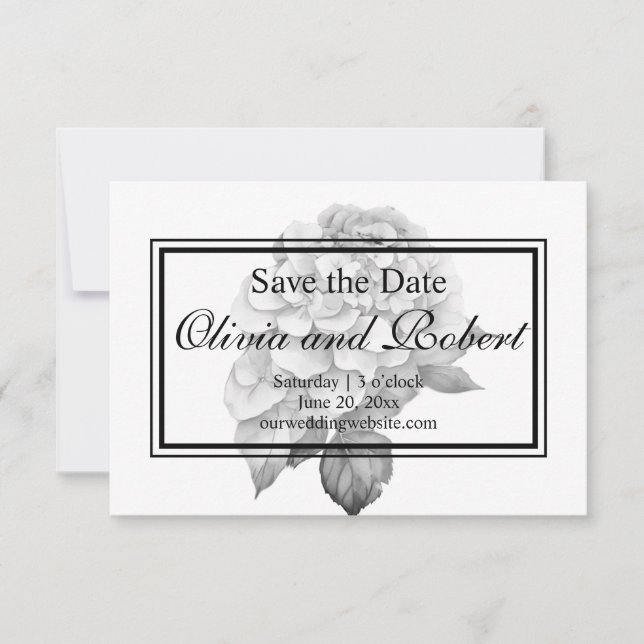 Save The Date Elégante aquarelle blanche gris noir floral (Devant)