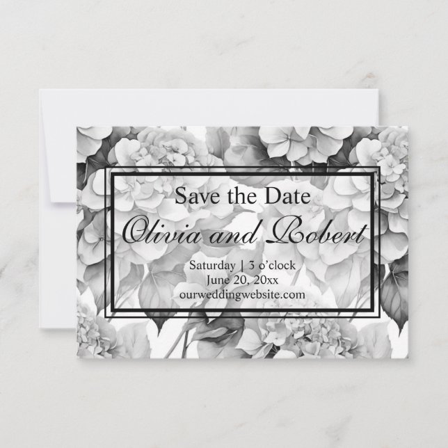 Save The Date Elégante aquarelle blanche grise noire (Devant)