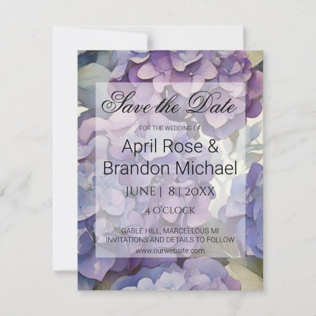 Save The Date Elégante aquarelle bleu violet poussiéreuse (Devant)