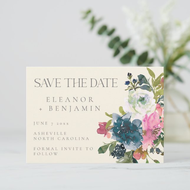 Save The Date Elégante aquarelle Botanique Floral Mariage (Debout devant)