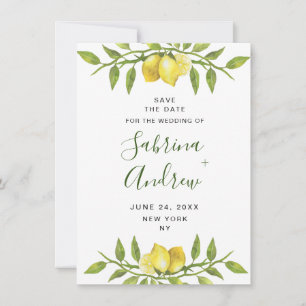 Save The Date Elégante aquarelle citrons Mariage vert
