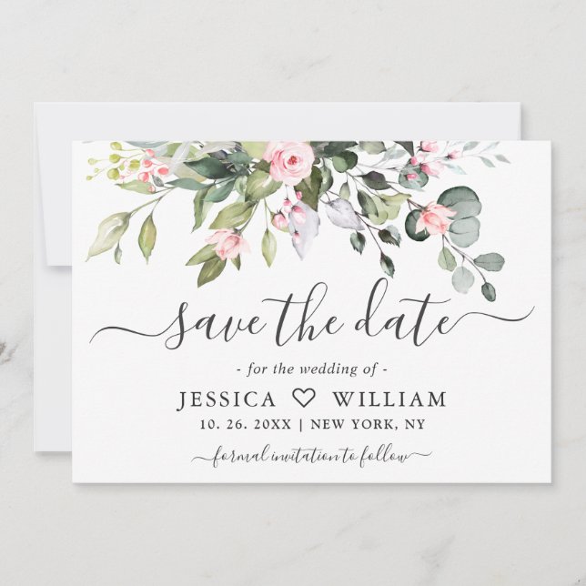 Save The Date Elégante aquarelle Eucalyptus Mariage de verdure (Devant)