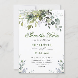Save The Date Elégante aquarelle Eucalyptus Mariage vert