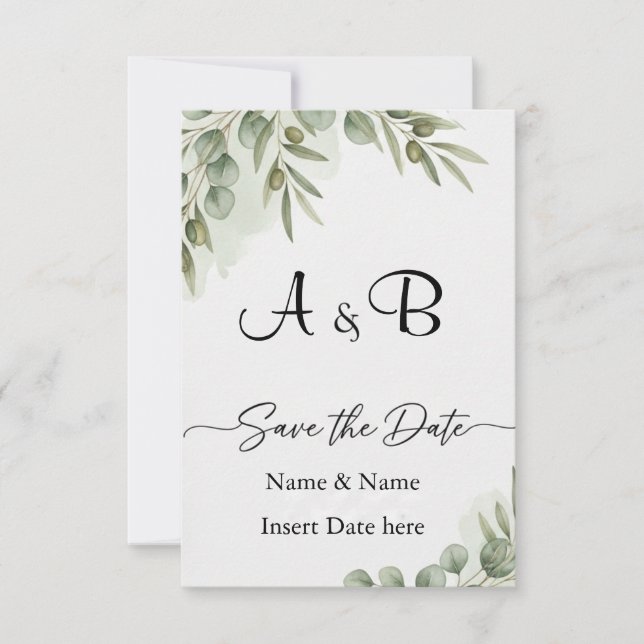 Save The Date Elégante aquarelle Eucalyptus "Save the Date" Mono (Devant)