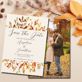 Save The Date Elégante aquarelle Feuilles d'automne Couple Photo