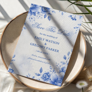 Save The Date Élégante Aquarelle Florale Bleue