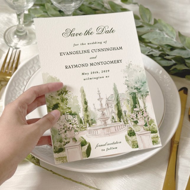 Save The Date Elégante aquarelle Manor Jardin Mariage (Créateur téléchargé)