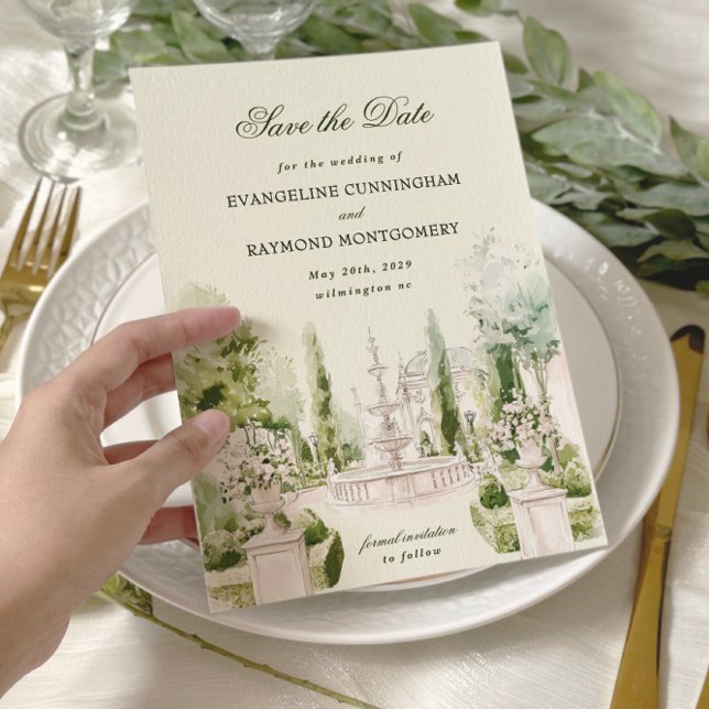 Save The Date Elégante aquarelle Manor Jardin Mariage (Créateur téléchargé)