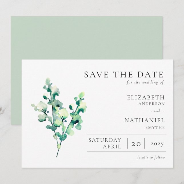 Save The Date Elégante aquarelle Mariage (Devant / Derrière)