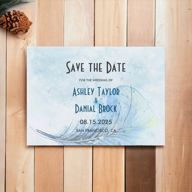 Save The Date Elégante aquarelle marine bleu rustique Mariage mo (Créateur téléchargé)