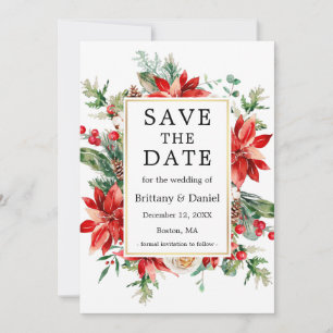 Save The Date Elégante aquarelle Poinsettia Flore Verdure