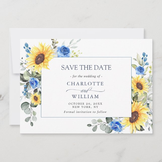 Save The Date Elégante aquarelle tournesol Eucalyptus Mariage (Devant)