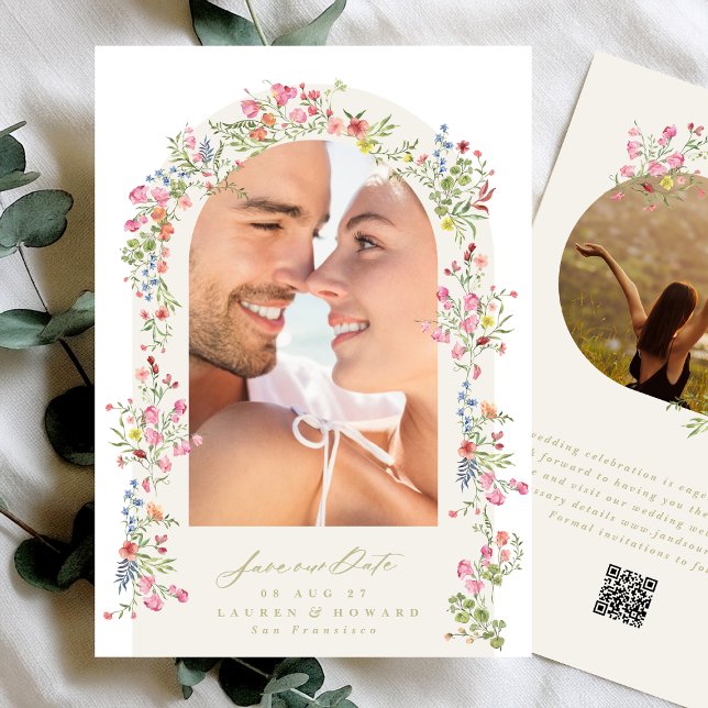 Save The Date élégante arche florale printemps photo de mariage  (Créateur téléchargé)