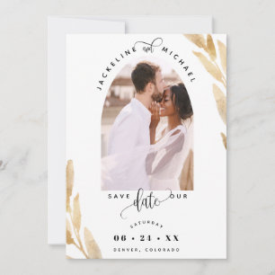 Save The Date Élégante arche photo et Mariage Feuille d'or