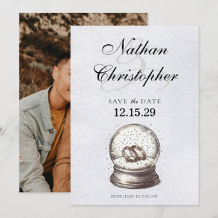 Save The Date Élégante Bandes Mariages du Globe des neiges