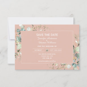 Save The Date Elégante Botanique Eucalyptus Tea couleur Rose