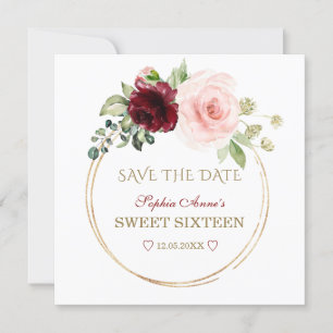 Save The Date Elégante Bourgogne Flush Flowers Or Sweet sixteen