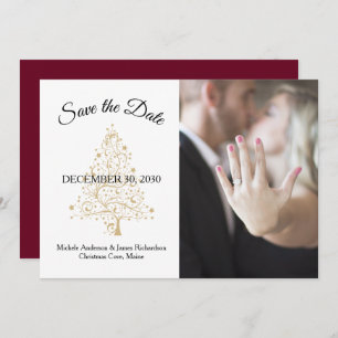Save The Date Élégante Bourgogne Gold Holiday Mariage d'hiver Ph