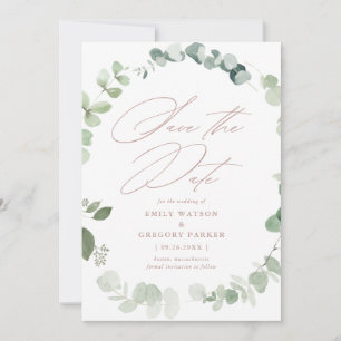Save The Date Élégante calligraphie Eucalyptus Dusty Rose Mariag