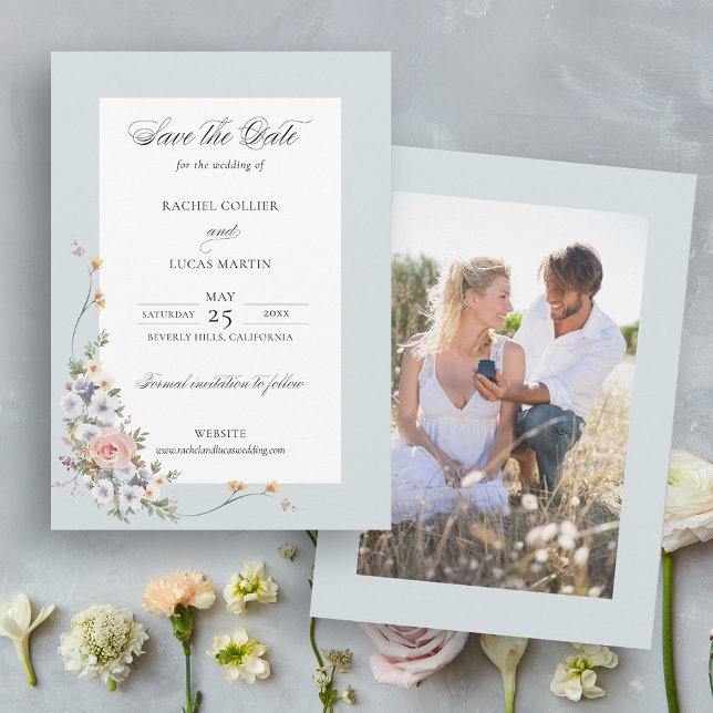 Save The Date Élégante calligraphie florale Pastel Boho (Créateur téléchargé)