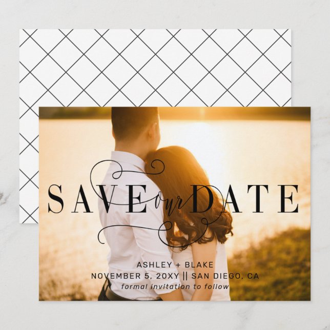Save The Date Élégante Calligraphie manuscrite Photo Enregistrer (Devant / Derrière)