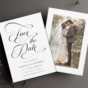 Save The Date Élégante calligraphie Mariage noir et blanc