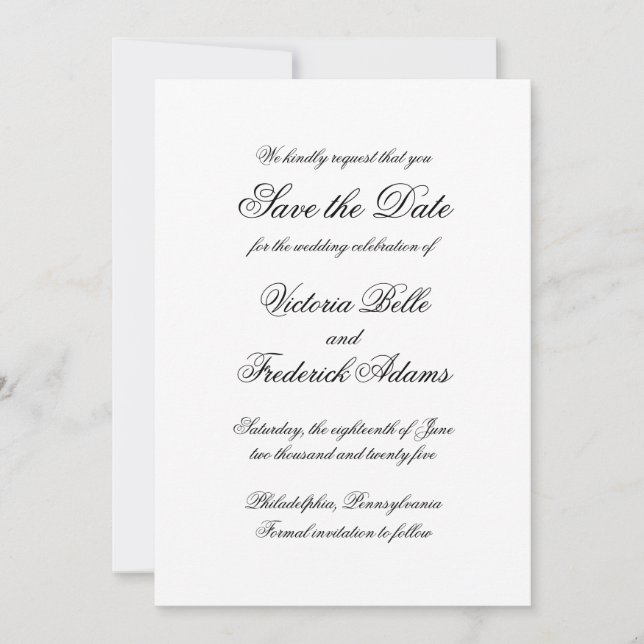 Save The Date Élégante calligraphie Mariage officiel (Devant)
