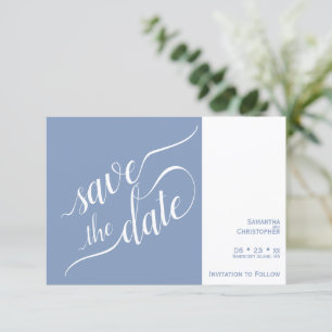 Save The Date Élégante calligraphie minimaliste Dusty Blue Maria