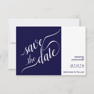 Save The Date Élégante calligraphie minimaliste Mariage bleu mar