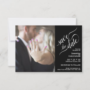 Save The Date Élégante calligraphie noir 2 Volet photo Mariage