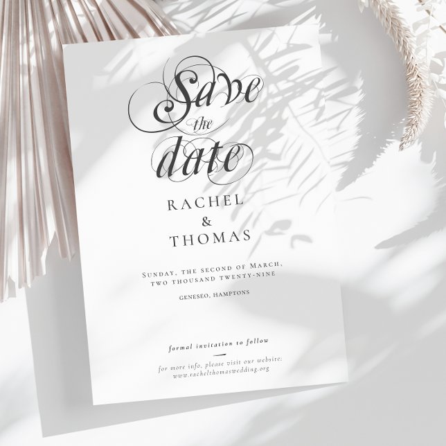 Save The Date Élégante calligraphie noir blanc Mariage (Créateur téléchargé)